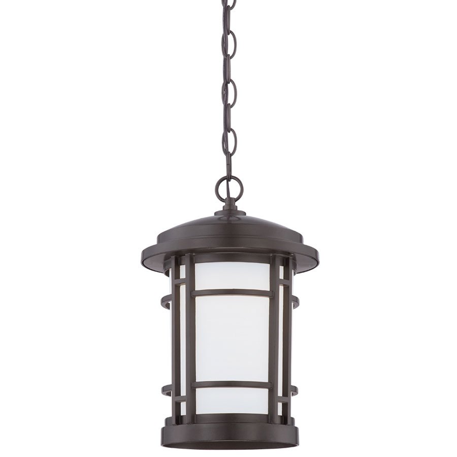9" LED Hanging Lantern in Burnished Bronze with White Opal