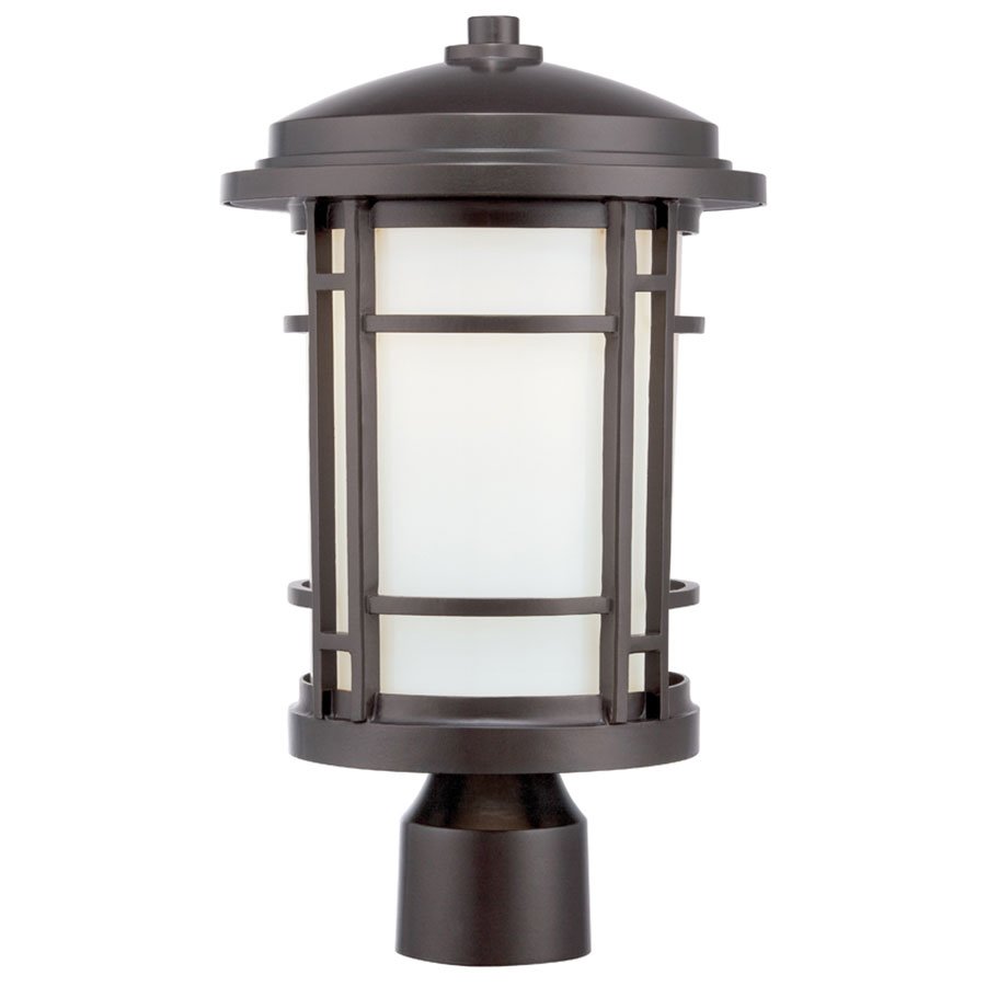 9" LED Post Lantern in Burnished Bronze with White Opal