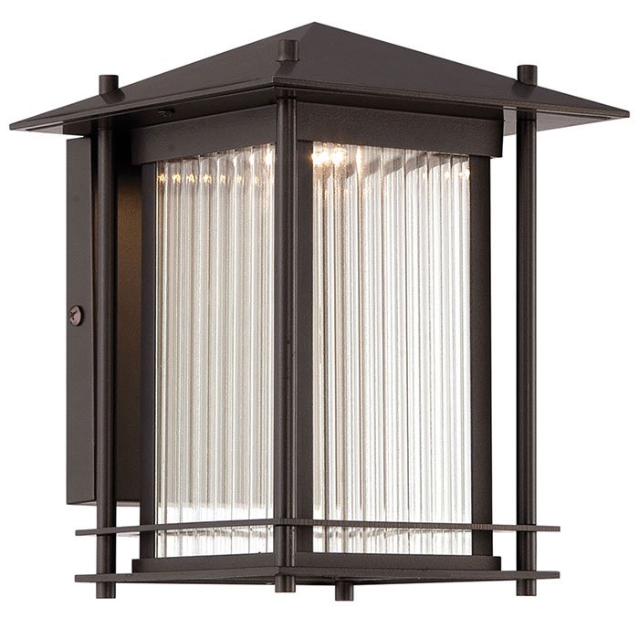 7" LED Wall Lantern in Burnished Bronze with Clear Ribbed