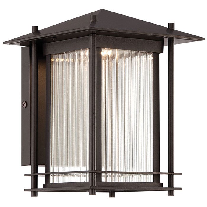 9" LED Wall Lantern in Burnished Bronze with Clear Ribbed
