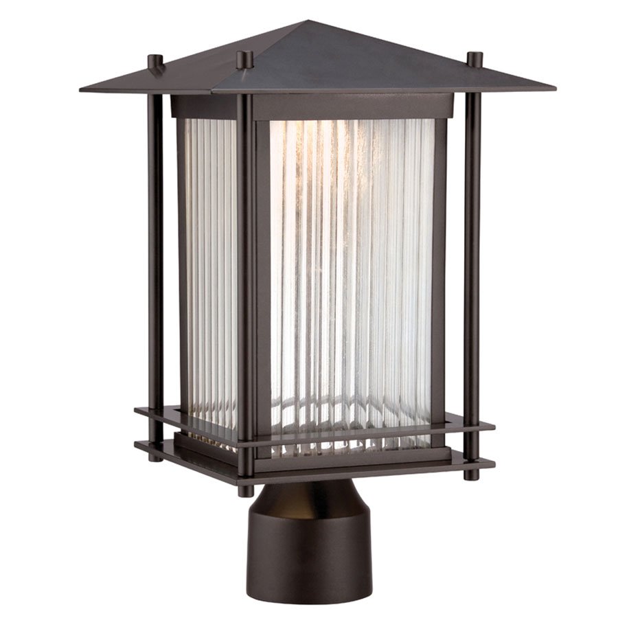 9" LED Post Lantern in Burnished Bronze with Clear Ribbed