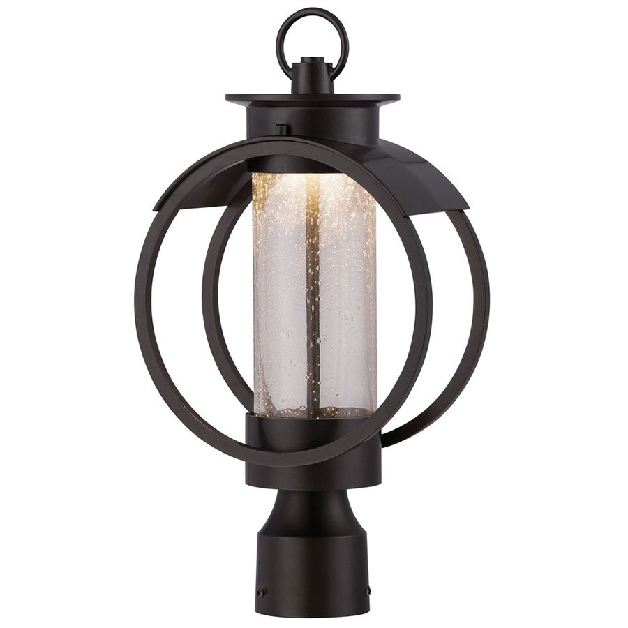 9" LED Post Lantern in Burnished Bronze with Clear Seedy