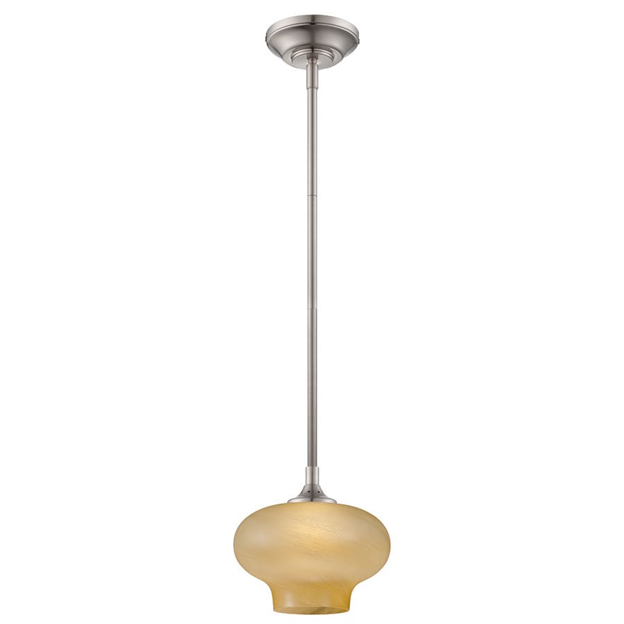 LED Mini Pendant in Satin Platinum with Tea Stained French Swirl