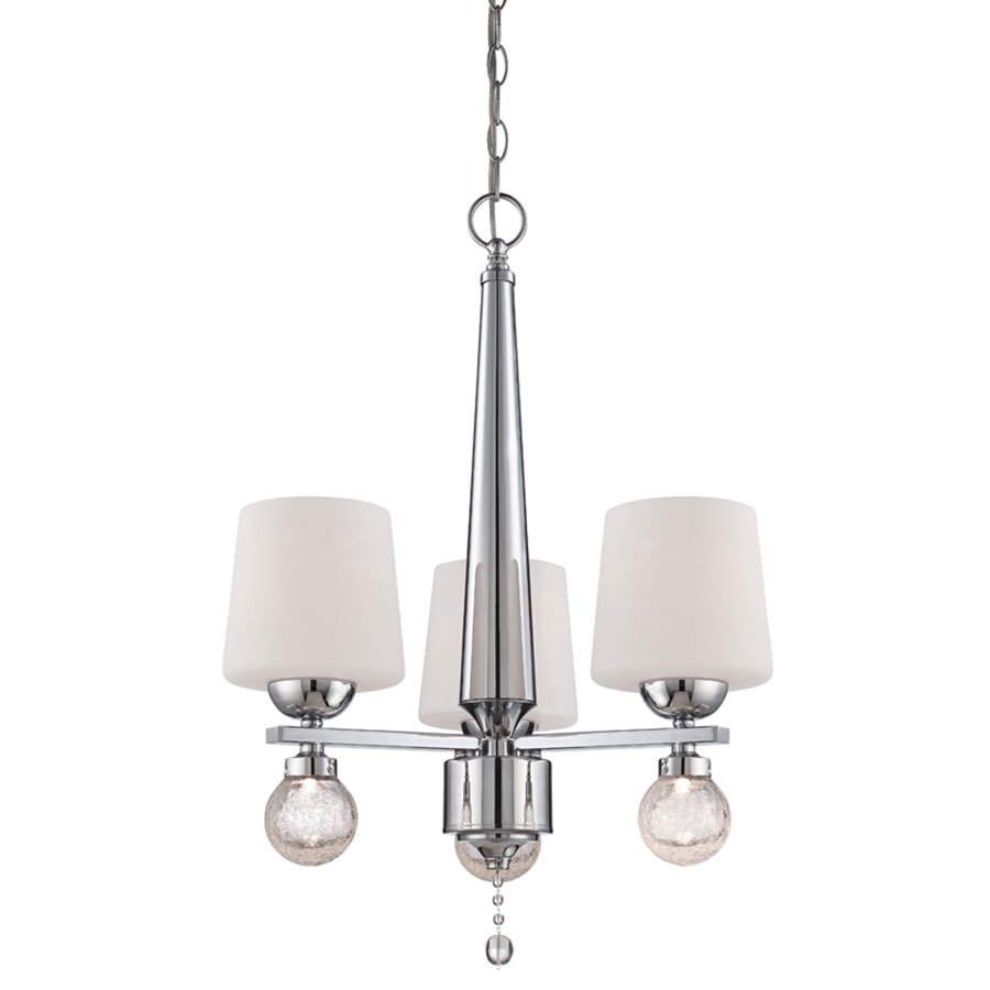 3 Light Chandelier in Chrome with White Opal