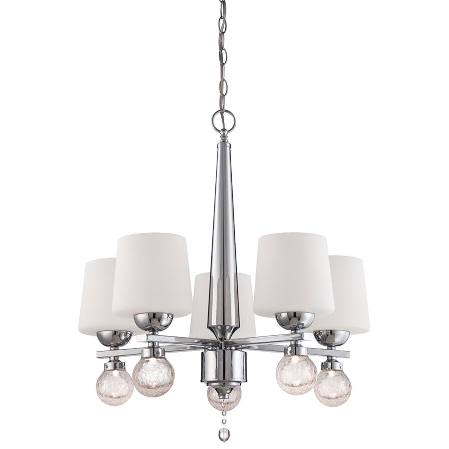 5 Light Chandelier in Chrome with White Opal