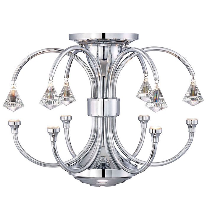 LED Semi-Flush/Pendant in Chrome with Crystal Accents