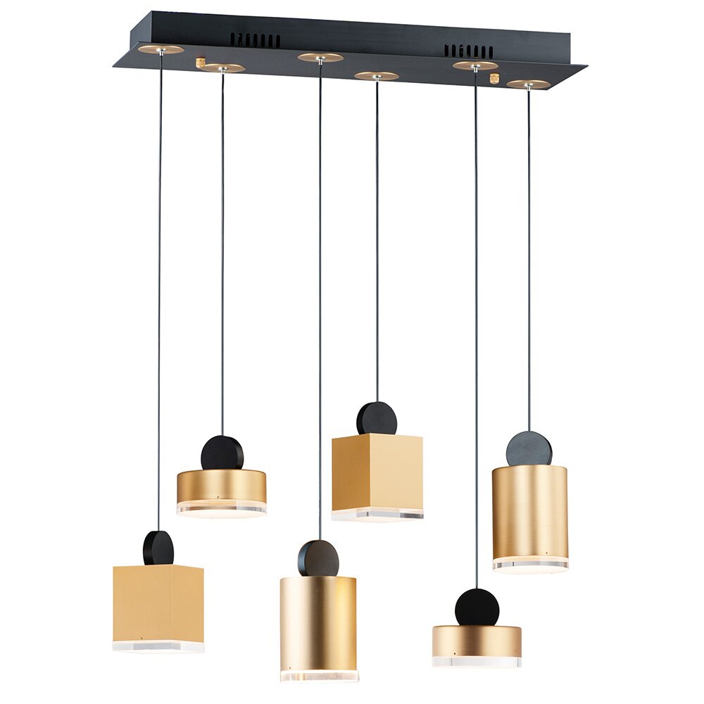 6-Light LED Pendant in Black / Gold