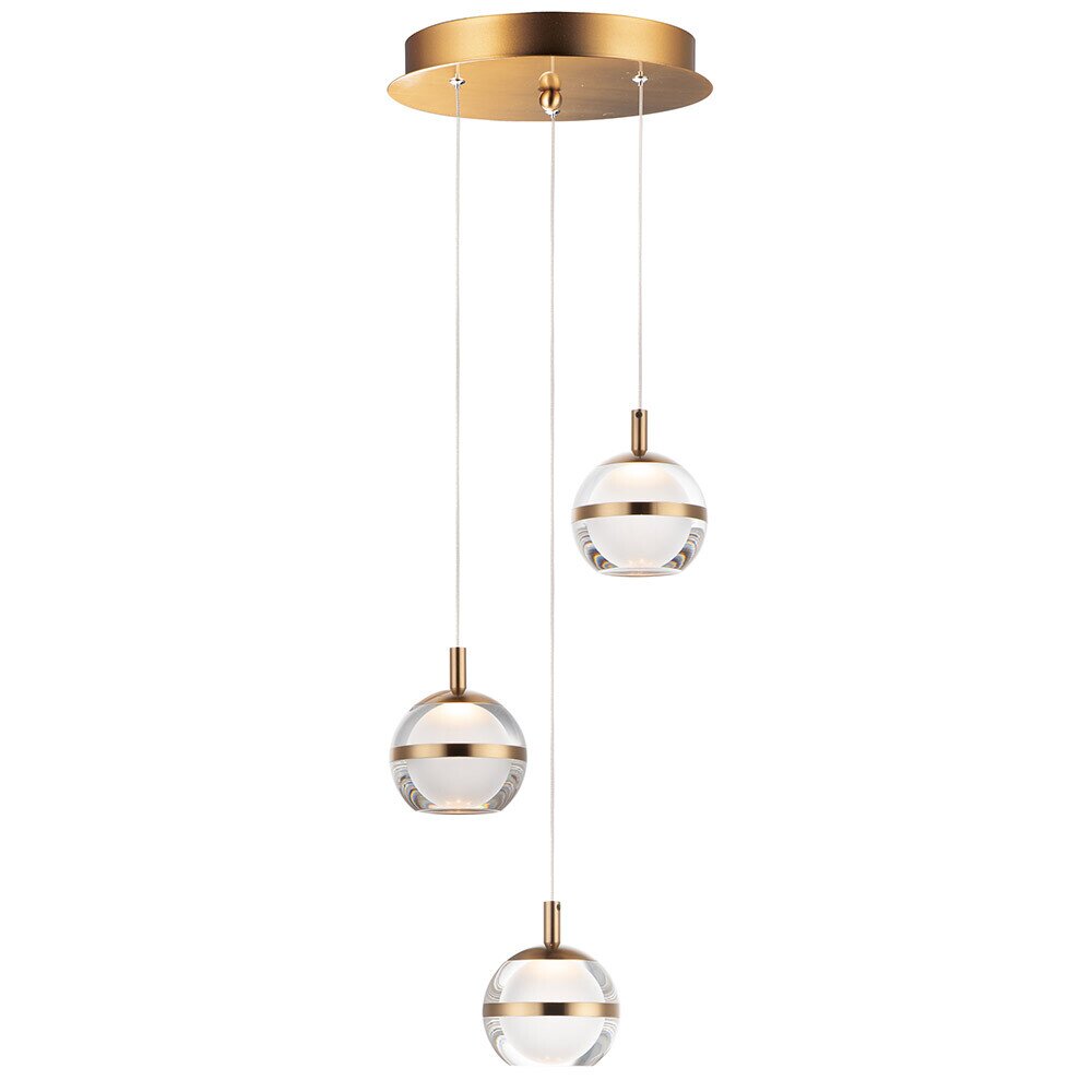 3-Light LED Pendant in Natural Aged Brass