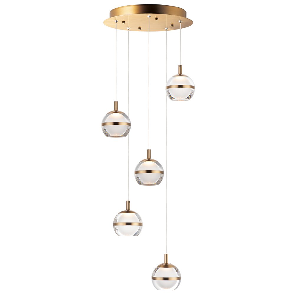 5-Light LED Pendant in Natural Aged Brass