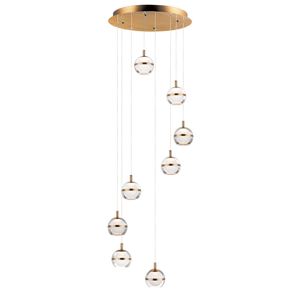 8-Light LED Pendant in Natural Aged Brass