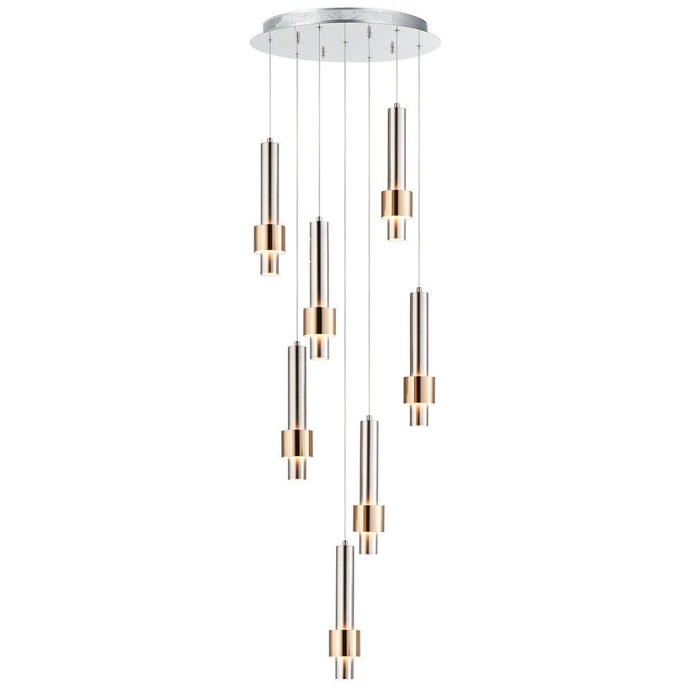7-Light LED Pendant in Satin Nickel / Satin Brass