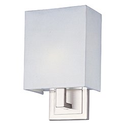 Double Wall Mount in Satin Nickel with White Linen Shades