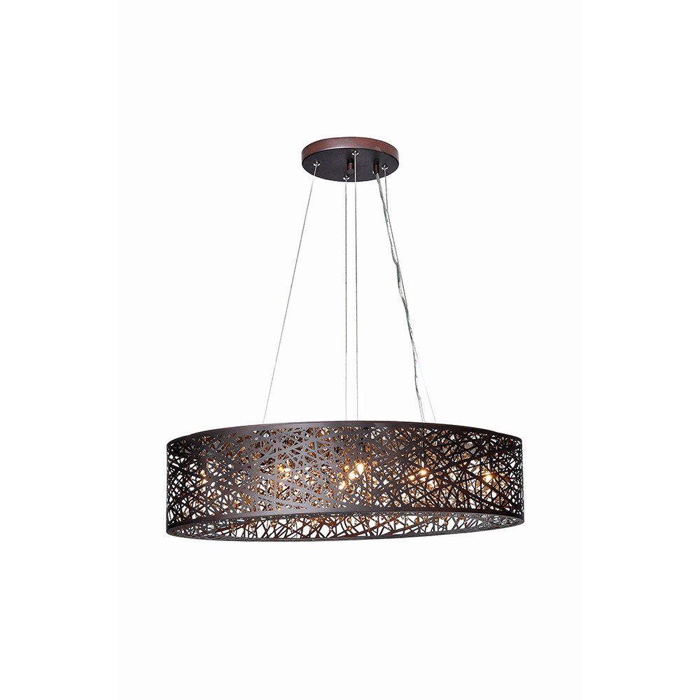 9 Light Linear Pendant in Bronze with Cognac Glass