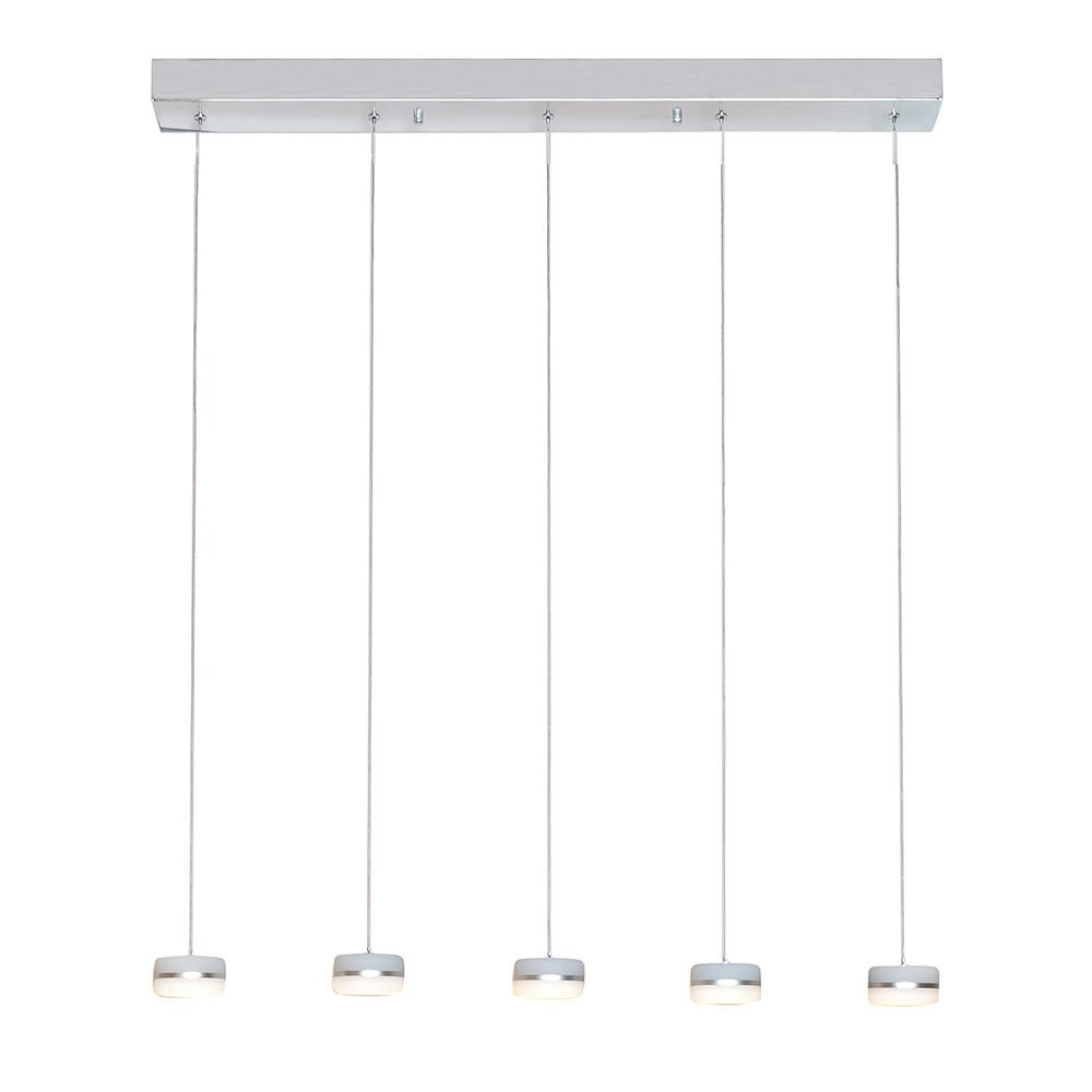 5 Light LED Linear Pendant in Polished Chrome with Matte White Glass