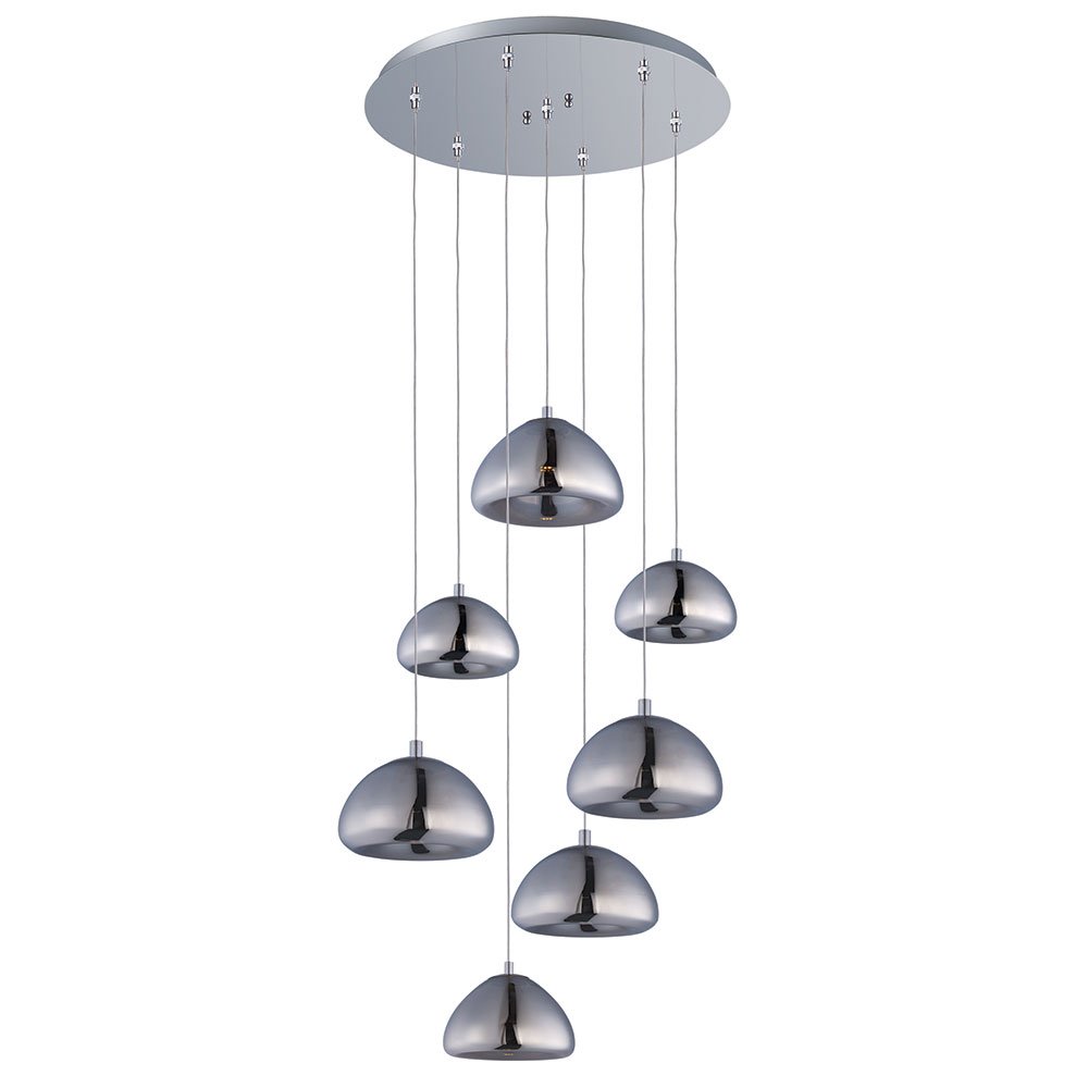 7 Light LED Multi Light Pendant in Polished Chrome with Mirror Chrome Glass