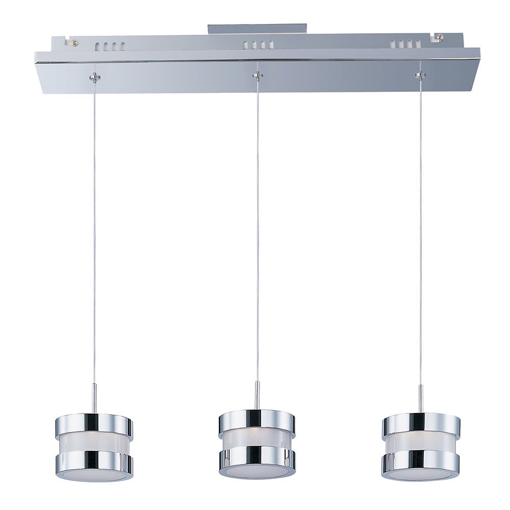 3 Light LED Linear Pendant in Polished Chrome with White Glass