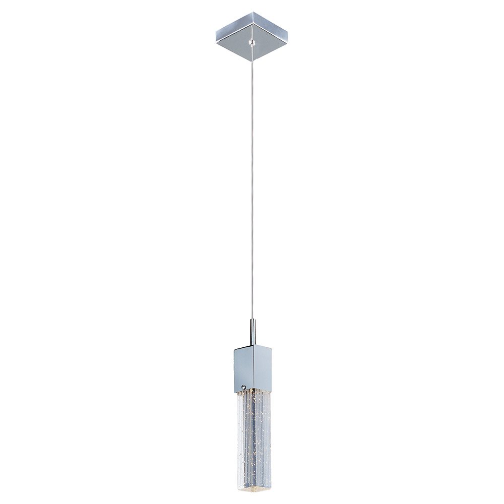 LED Pendant in Polished Chrome with Etched/Bubble Glass