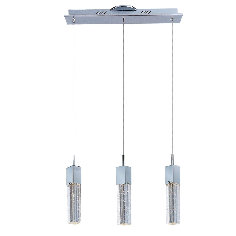 3 Light LED Linear Pendant in Polished Chrome with Etched/Bubble Glass