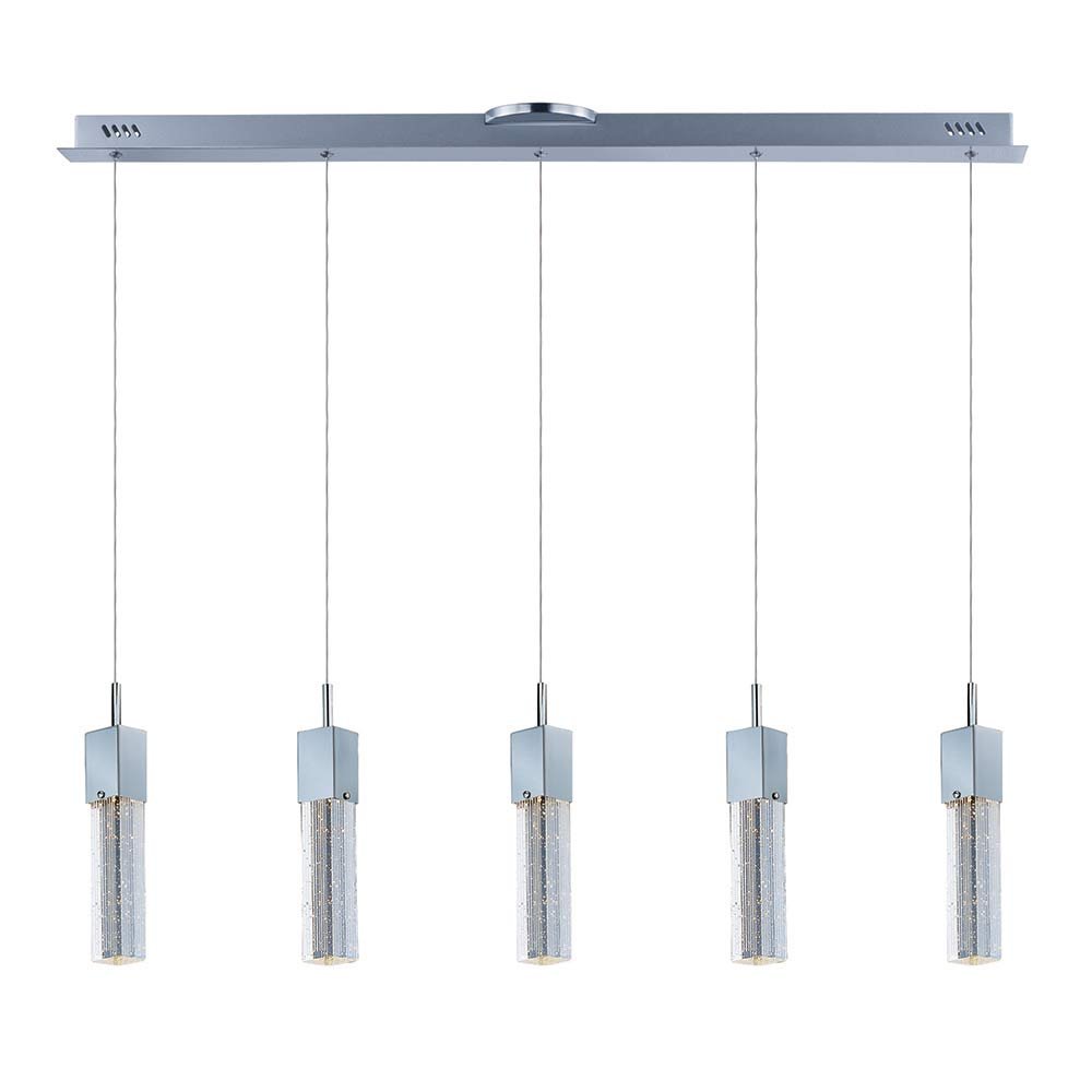 5 Light LED Linear Pendant in Polished Chrome with Etched/Bubble Glass