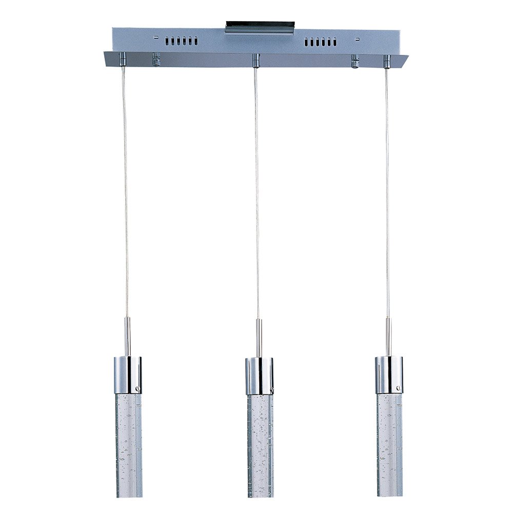 3 Light LED Linear Pendant in Polished Chrome with Bubble Glass