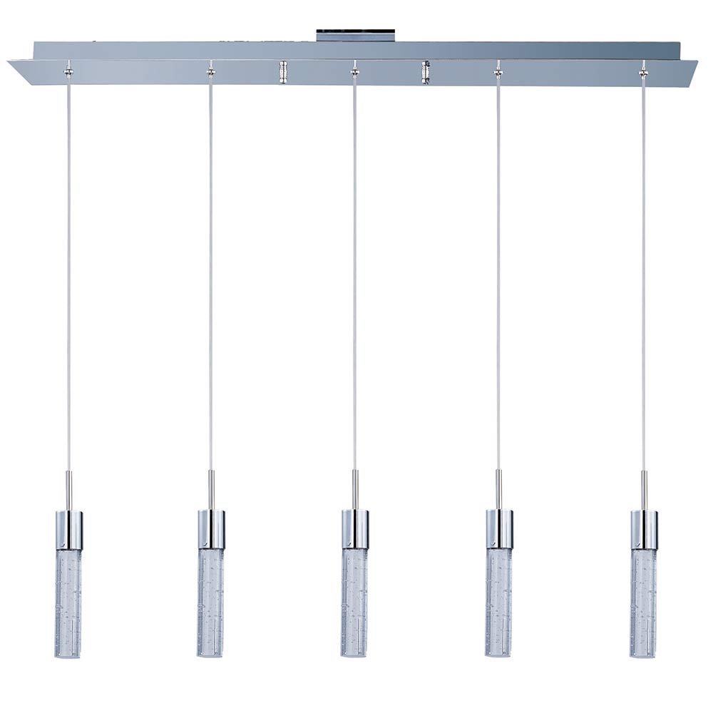 5 Light LED Linear Pendant in Polished Chrome with Bubble Glass