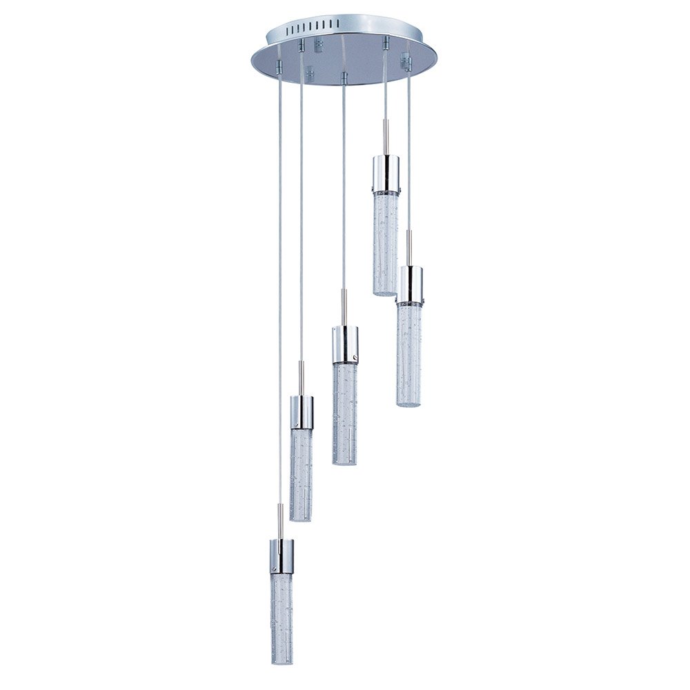 5 Light LED Multi Light Pendant in Polished Chrome with Bubble Glass