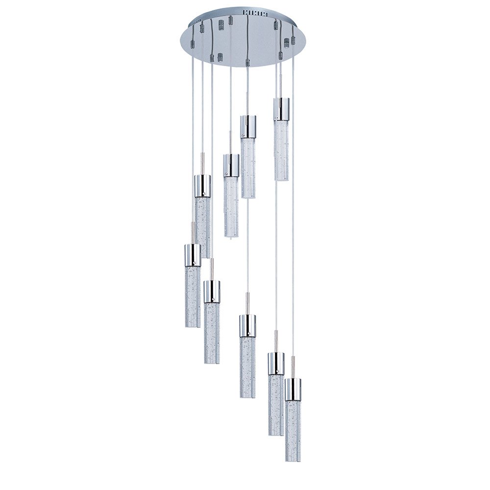 9 Light LED Multi Light Pendant in Polished Chrome with Bubble Glass
