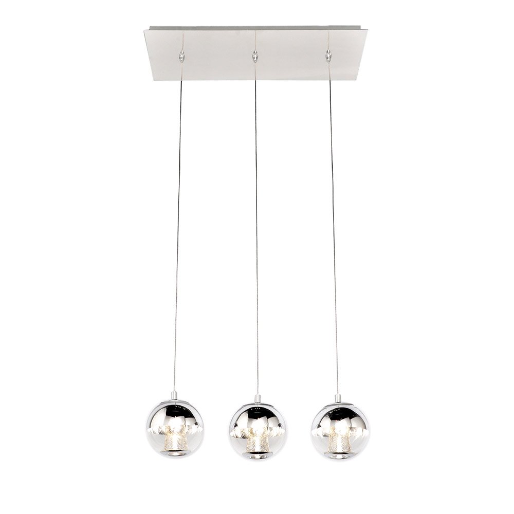3 Light LED Linear Pendant in Polished Chrome with Mirror Chrome Glass