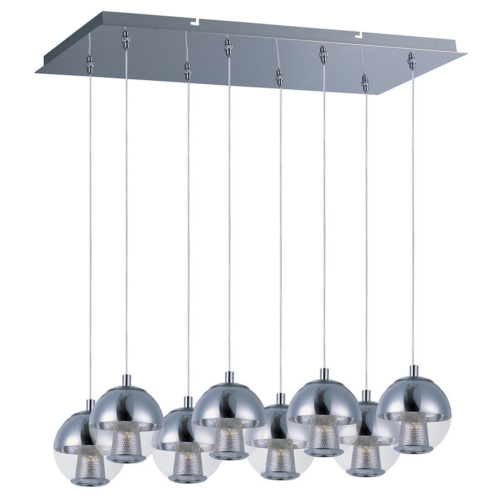 8 Light LED Linear Pendant in Polished Chrome with Mirror Chrome Glass