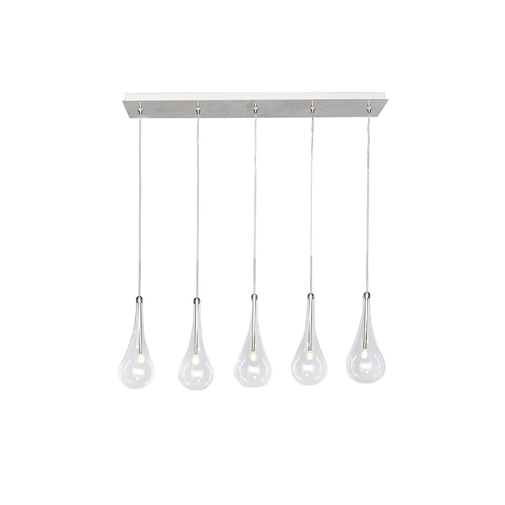 5 Light LED Linear Pendant in Polished Chrome with Clear Glass