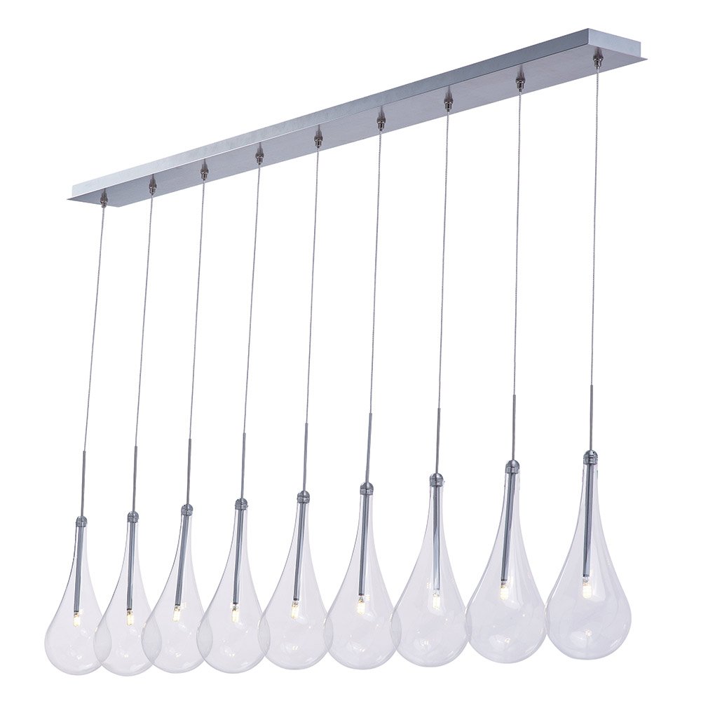 9 Light LED Linear Pendant in Polished Chrome with Clear Glass