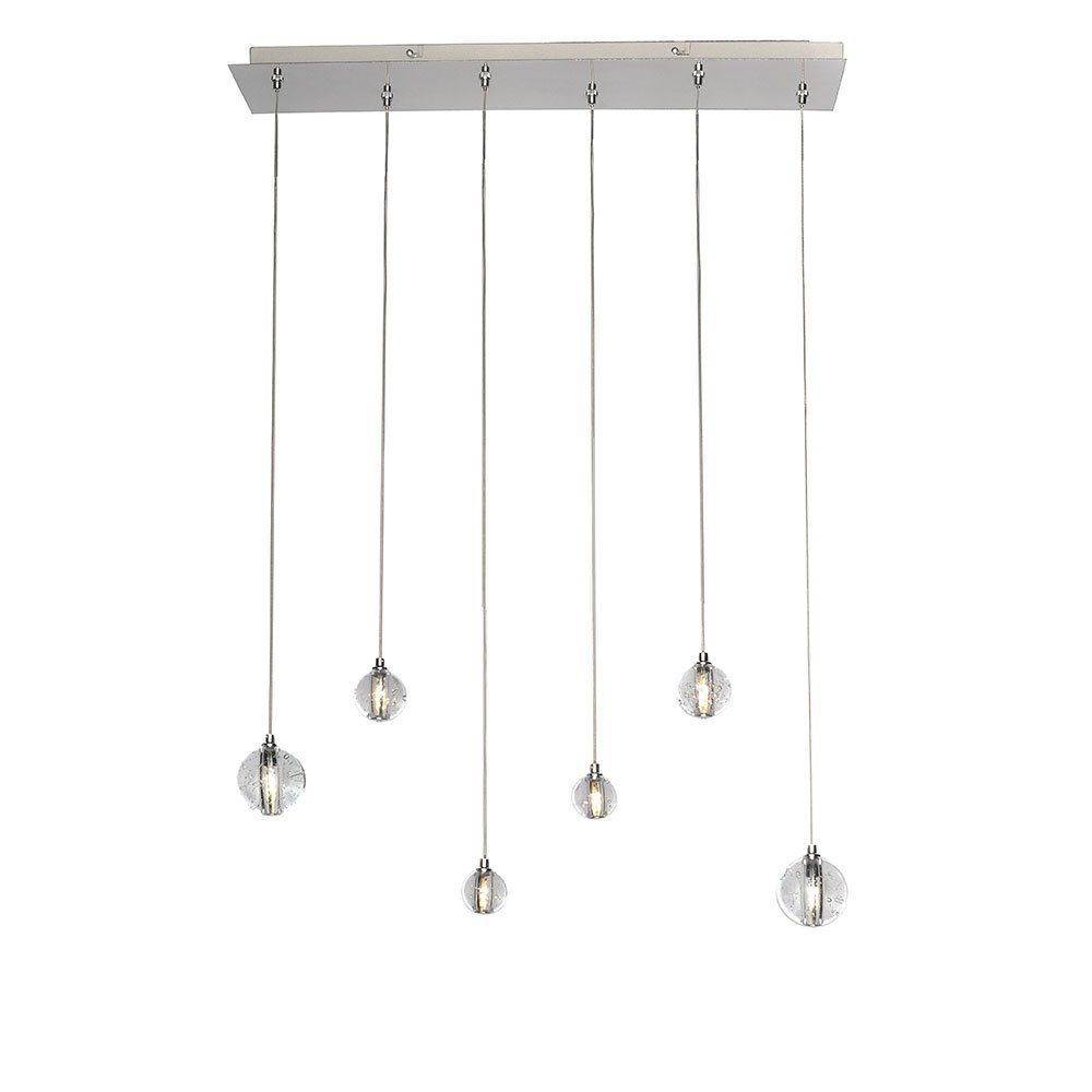 6 Light LED Linear Pendant in Polished Chrome with Bubble Glass
