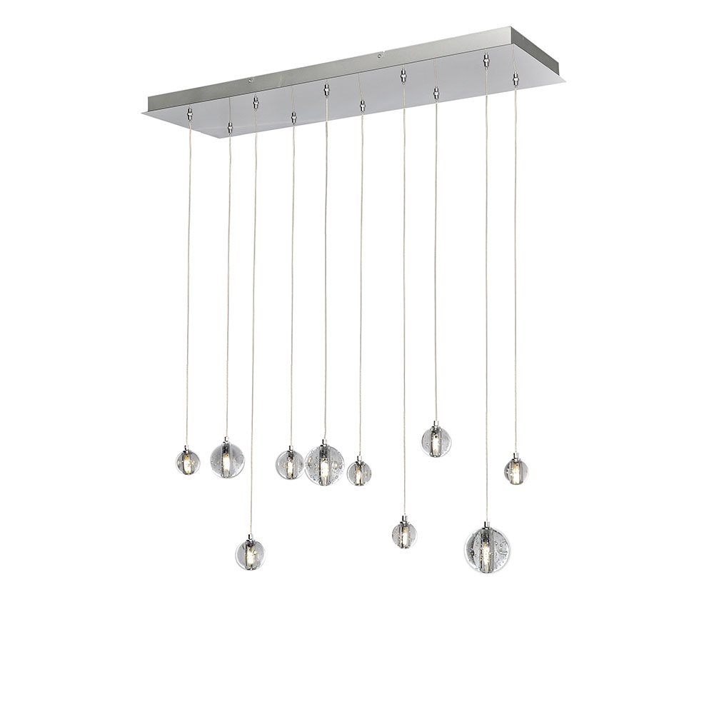 10 Light LED Linear Pendant in Polished Chrome with Bubble Glass