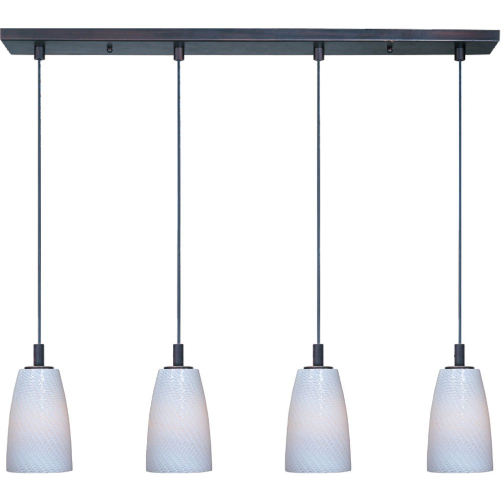 4 Light Linear Pendant in Bronze with White Ripple Glass