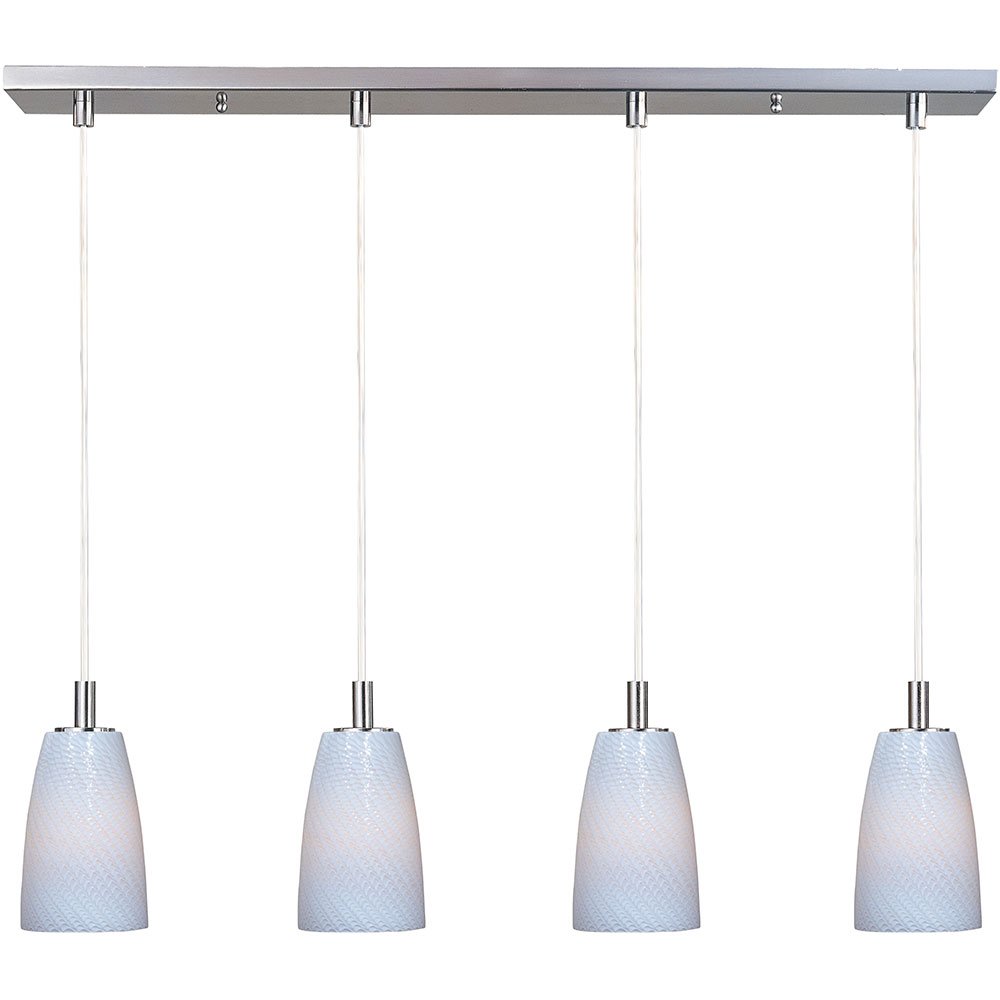 4 Light Linear Pendant in Satin Nickel with White Ripple Glass
