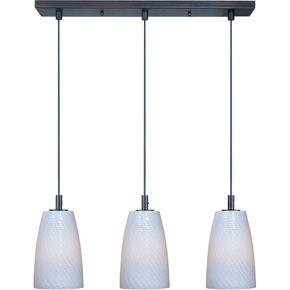 3 Light Linear Pendant in Bronze with White Ripple Glass