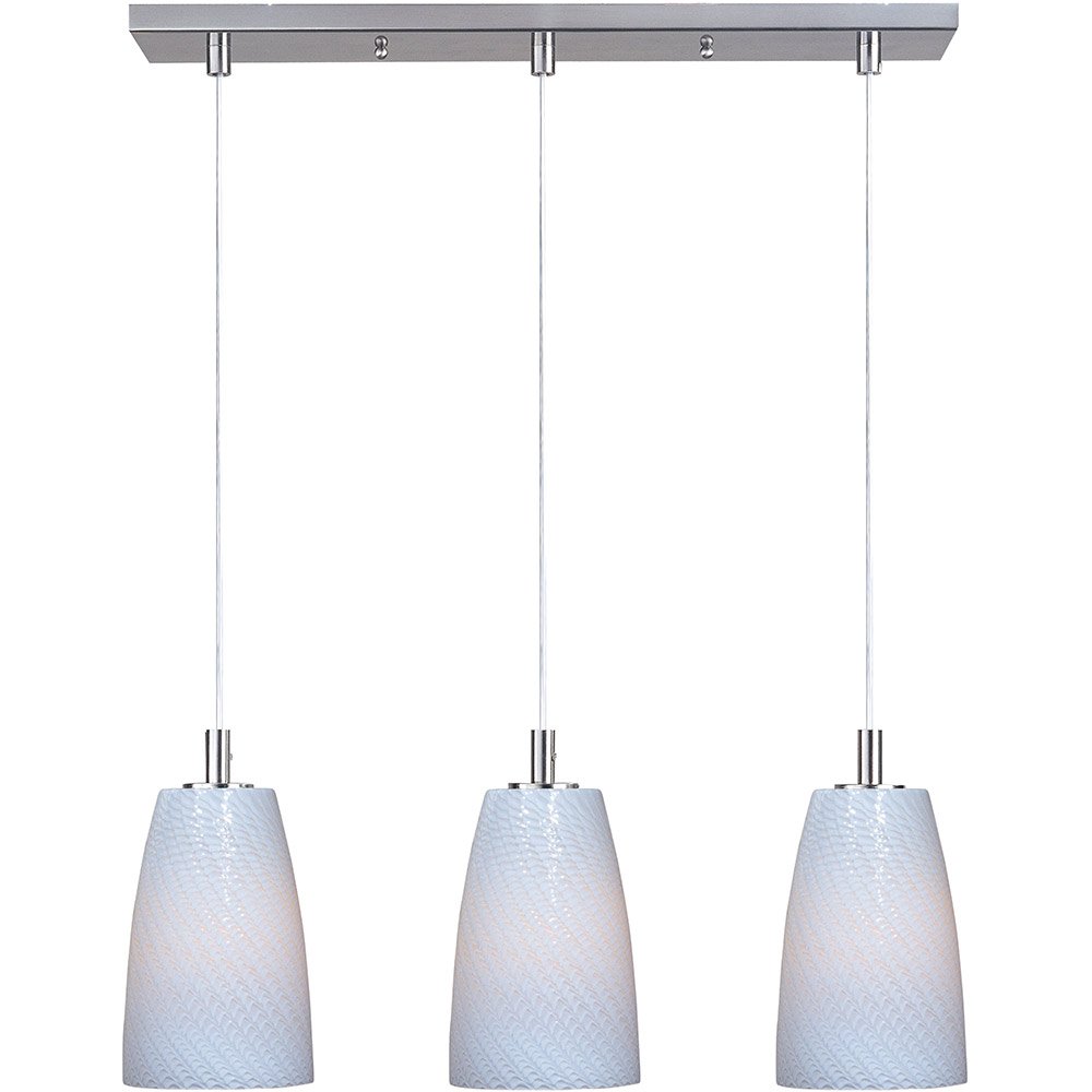 3 Light Linear Pendant in Satin Nickel with White Ripple Glass
