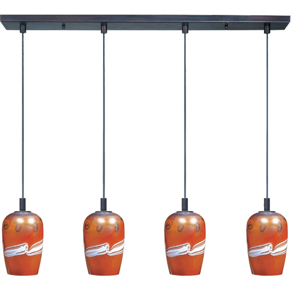 4 Light Linear Pendant in Bronze with Amber Glass