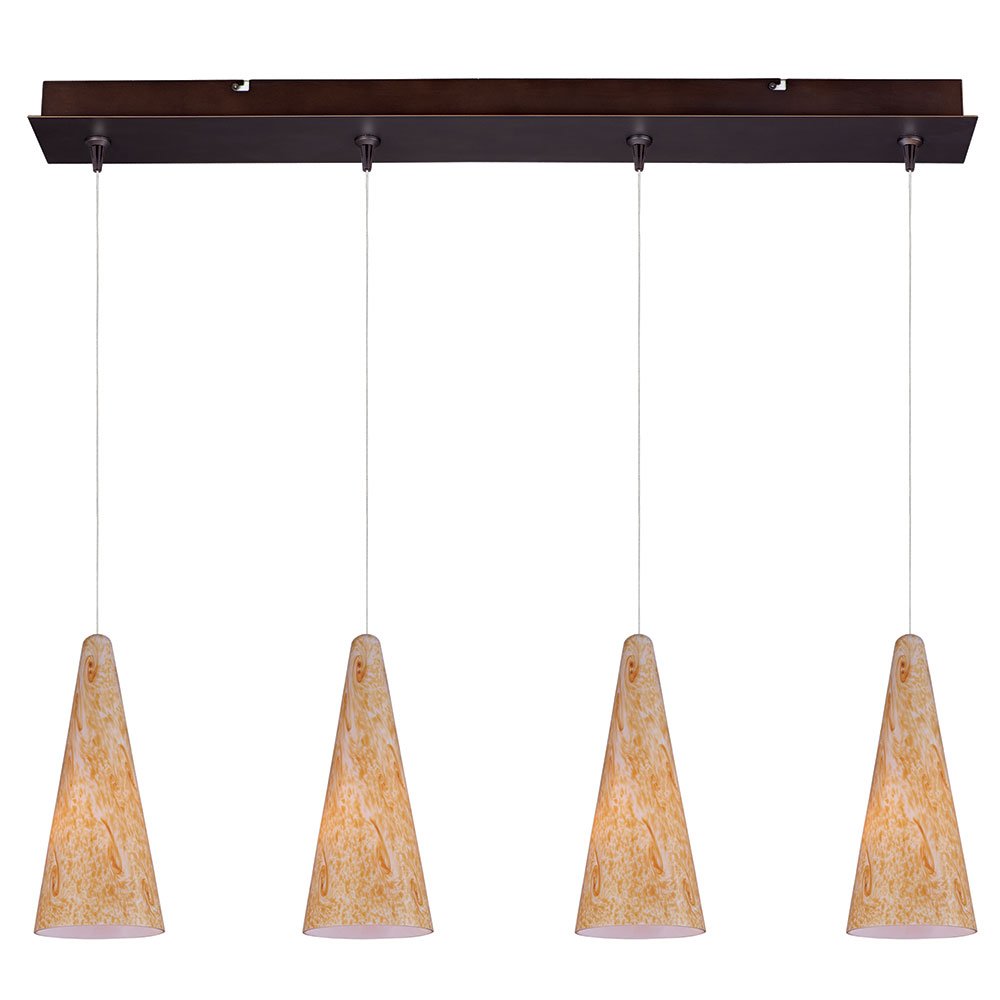 4 Light RapidJack Linear Pendant in Bronze with Gold Glass