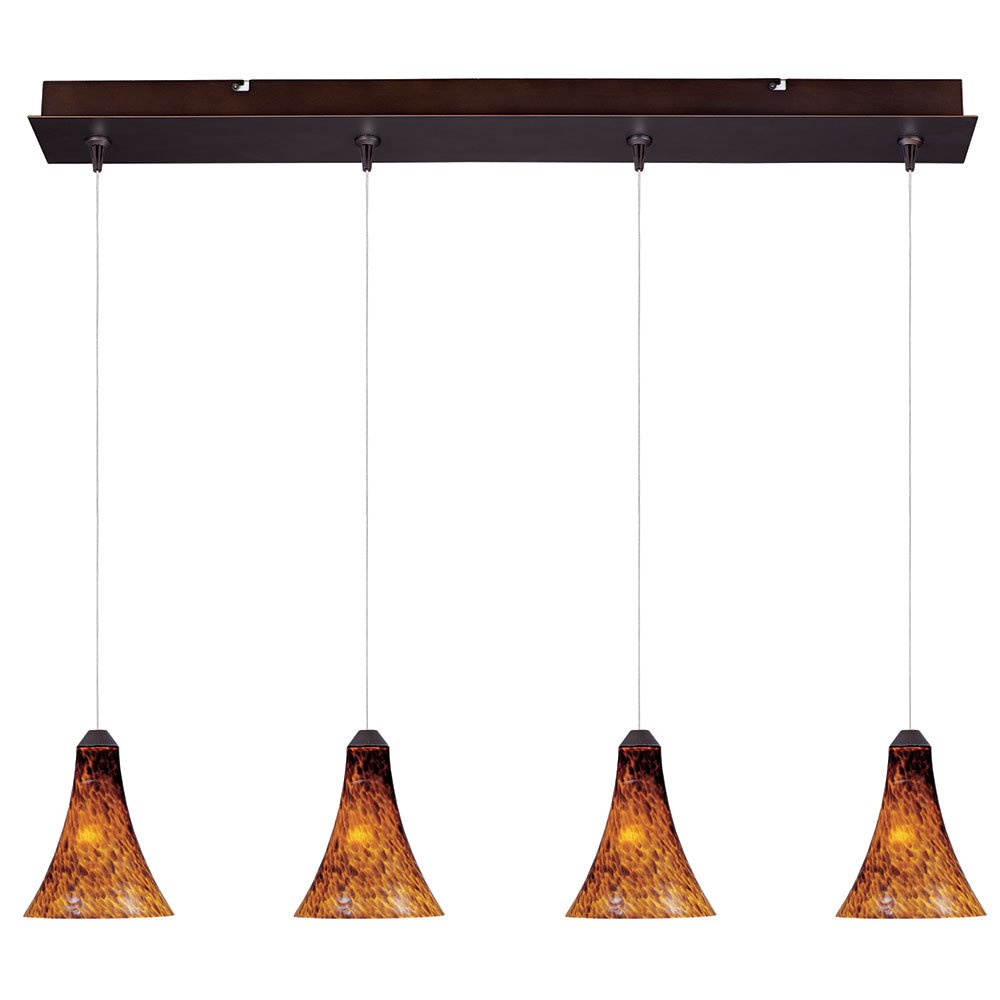 4 Light RapidJack Linear Pendant in Bronze with Amber Glass