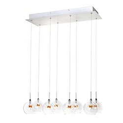 23 1/2" 8-Light Pendant in Satin Nickel with Clear/Amber Glass