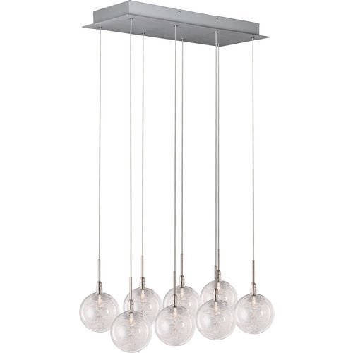 8-Light Pendant in Satin Nickel with Treaded Glass