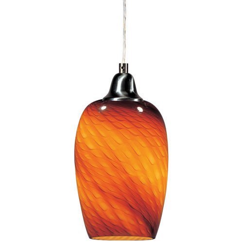 7" 1-Light Pendant in Satin Nickel with Amber Ripple Glass