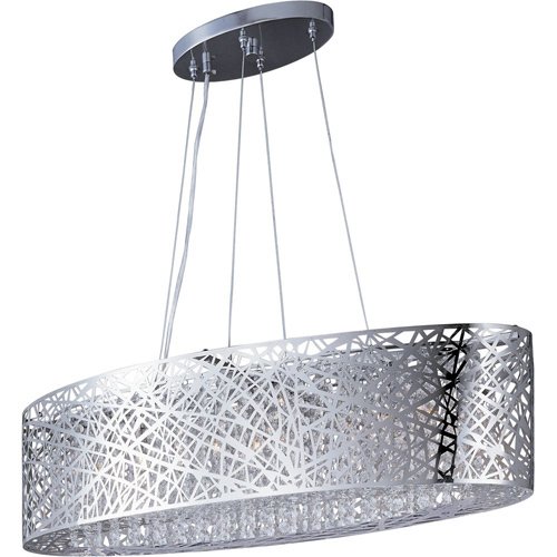 32" 7-Light Single Pendant in Polished Chrome with Crystal and Steel Web Metal Shade