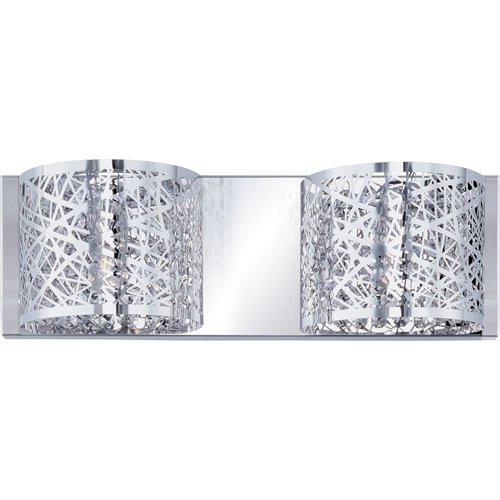 15 3/4" 2-Light Wall Mount Fixture in Polished Chrome with Crystal and Steel Web Metal Shade