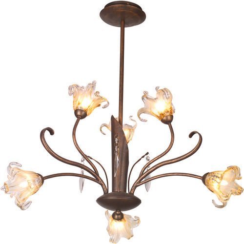 22" 6-Light Chandelier in Antique Bronze with Amber Murano Glass