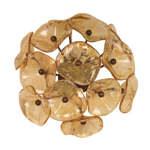 16" 3-Light Flush/Wall Mount in Bronze with Amber Murano