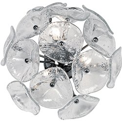 16" 3-Light Flush/Wall Mount in Polished Chrome with Clear Murano