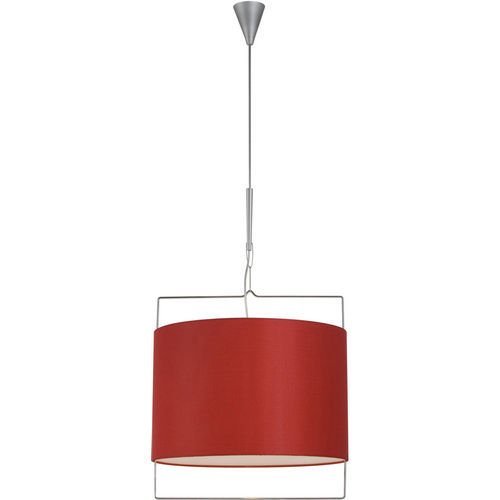 17 1/2" 1-Light Pendant in Satin Nickel / Polished Chrome with Red Fabric Shade