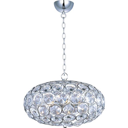 16" 6-Light Single Pendant in Polished Chrome with Crystal